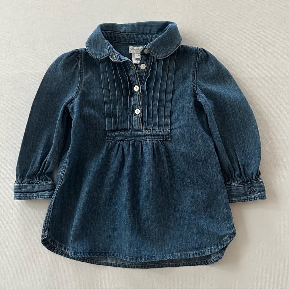 Ralph Lauren 12 Months Baby Girl Blue Denim Long Sleeve Top Shirt
